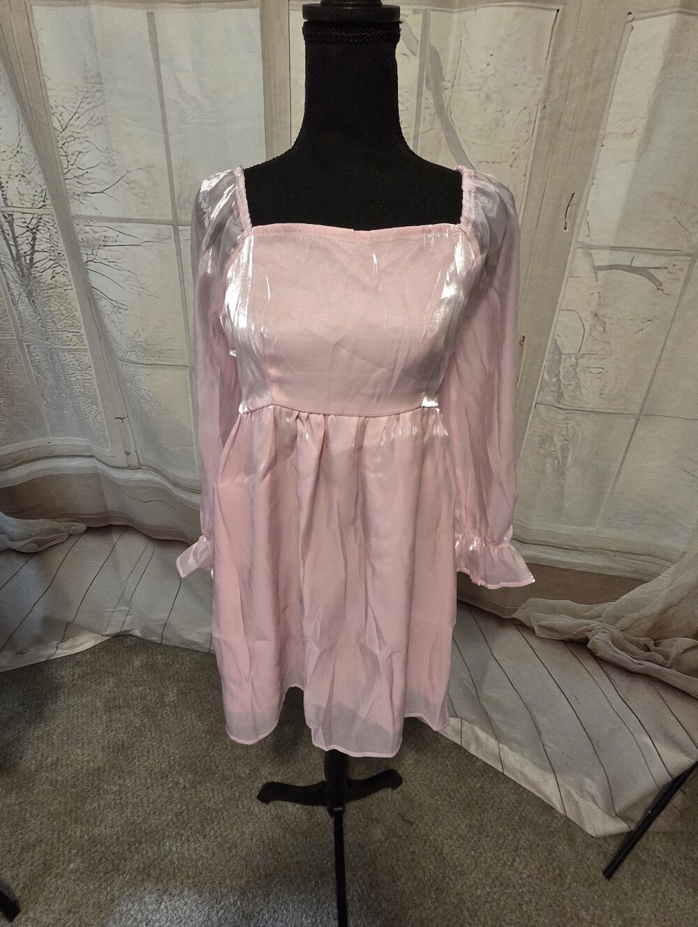 Kohl's Shimmery Light Pink Long-Sleeve Fit-and-Flare Dress